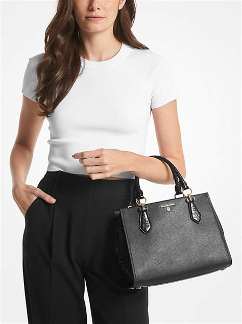 michael kors small black saffiano satchel|Michael Kors marilyn medium.